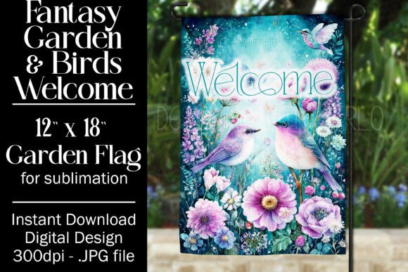 Fantasy Bird Garden Flag: Graphics for Crafts