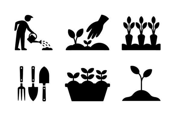 Gardening Planting Icon Set EPS: Crafts & Graphics