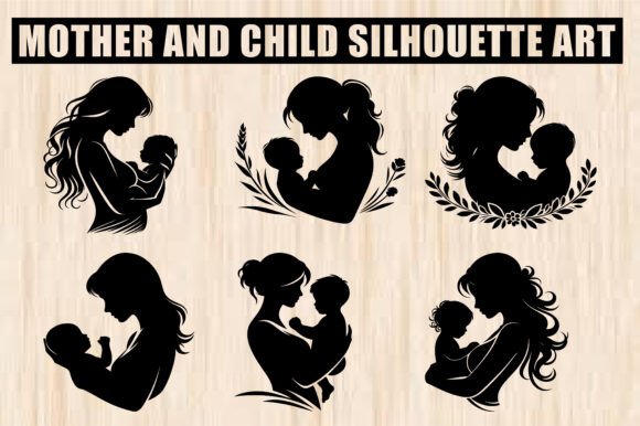 Mother and Child Silhouette Graphics for Crafts