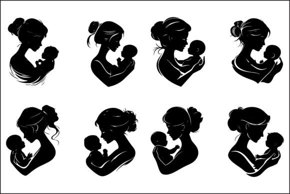 Mother and Child Silhouettes: Graphics for Crafts