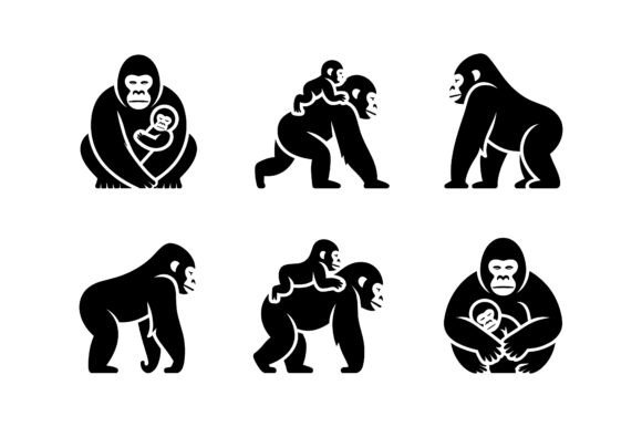 Mother Baby Gorilla Icon Set: Graphics for Crafts