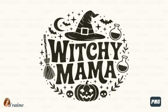 Witchy Mama PNG Retro Halloween Mom SVG for Graphics and T-Shirt Designs